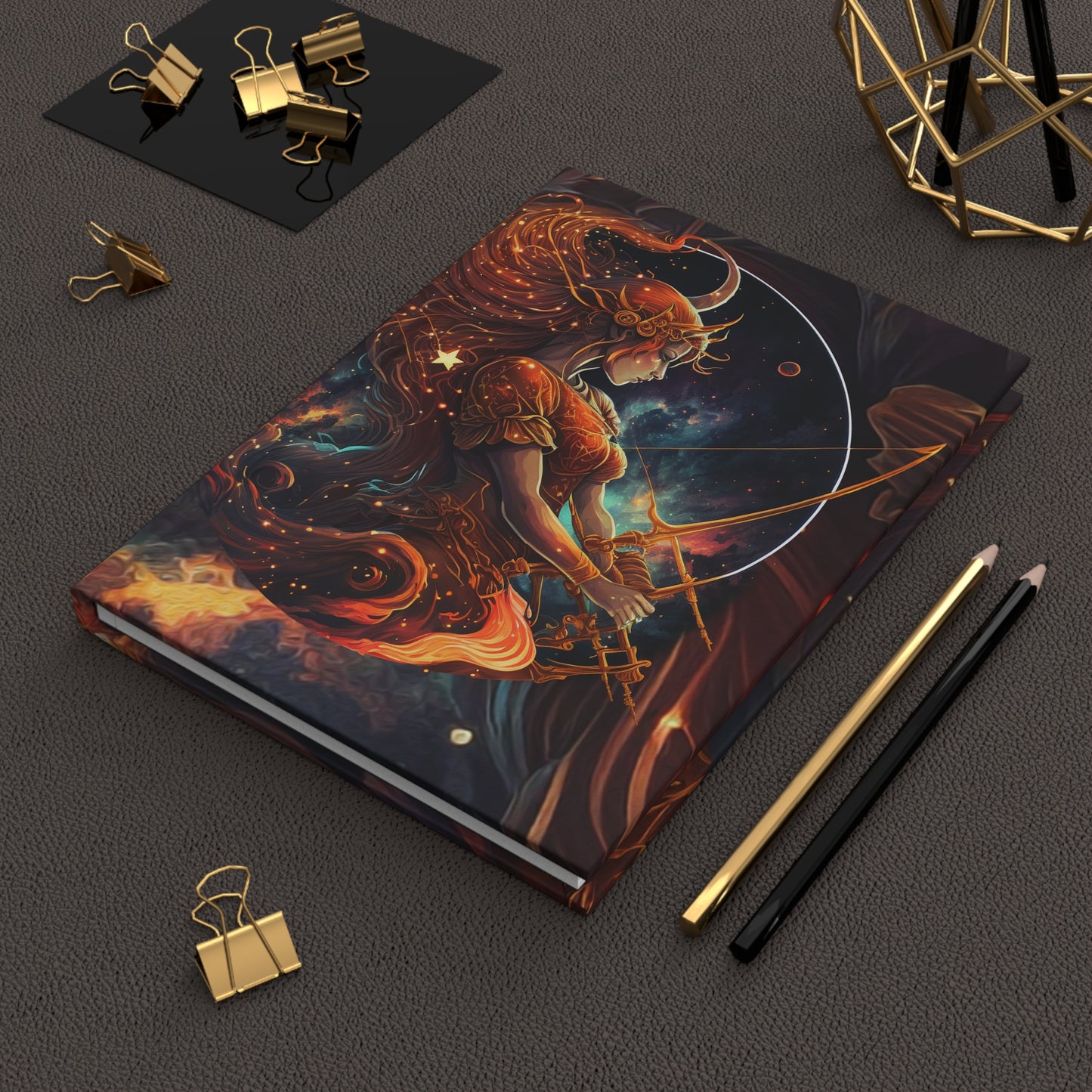 Sagittarius Fiery Fantasy Illustration with Poem Hardcover 150 Page Journal
