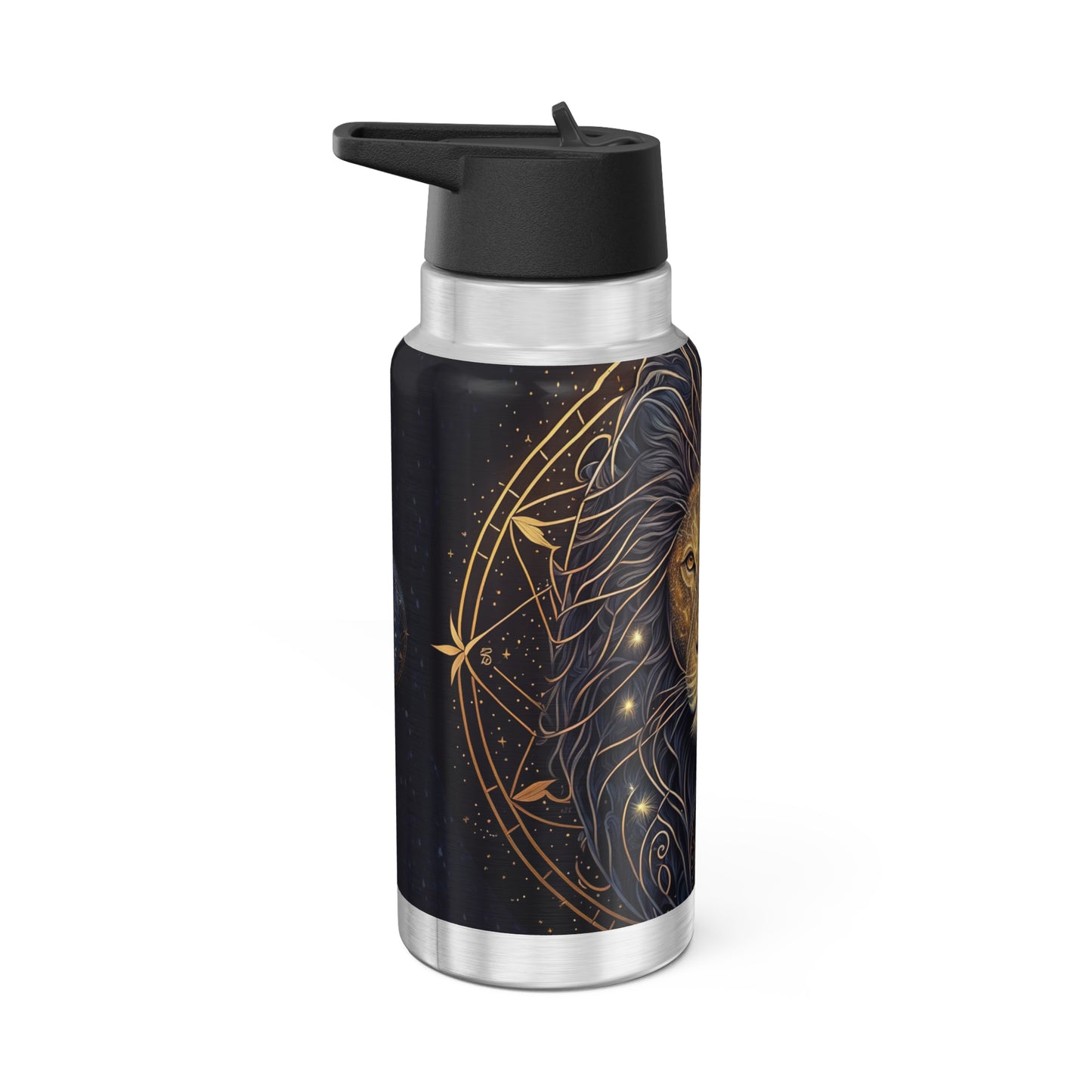 Leo Zodiac Sign in Black and Gold ~ 32oz Tumbler With Lid and Straw