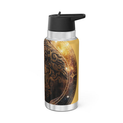 Leo Zodiac Sign in Black on Gold ~ 32oz Tumbler With Lid and Straw
