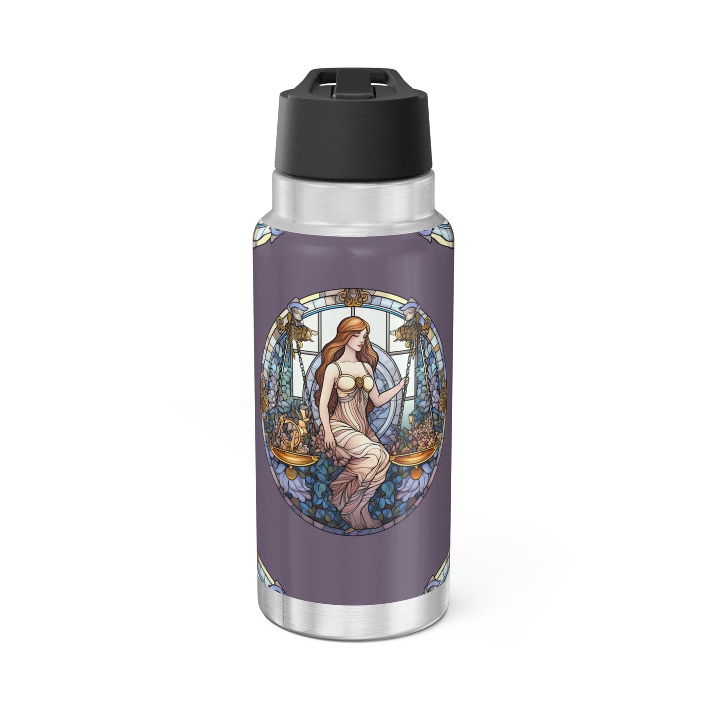 Libra Zodiac Sign Stained Glass Illustration ~ 32oz Tumbler With Lid and Straw