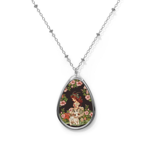 Capricorn Zodiac Sign ~ Capricorn Girl Vintage Illustration ~ Necklace & Oval Pendant With Chain