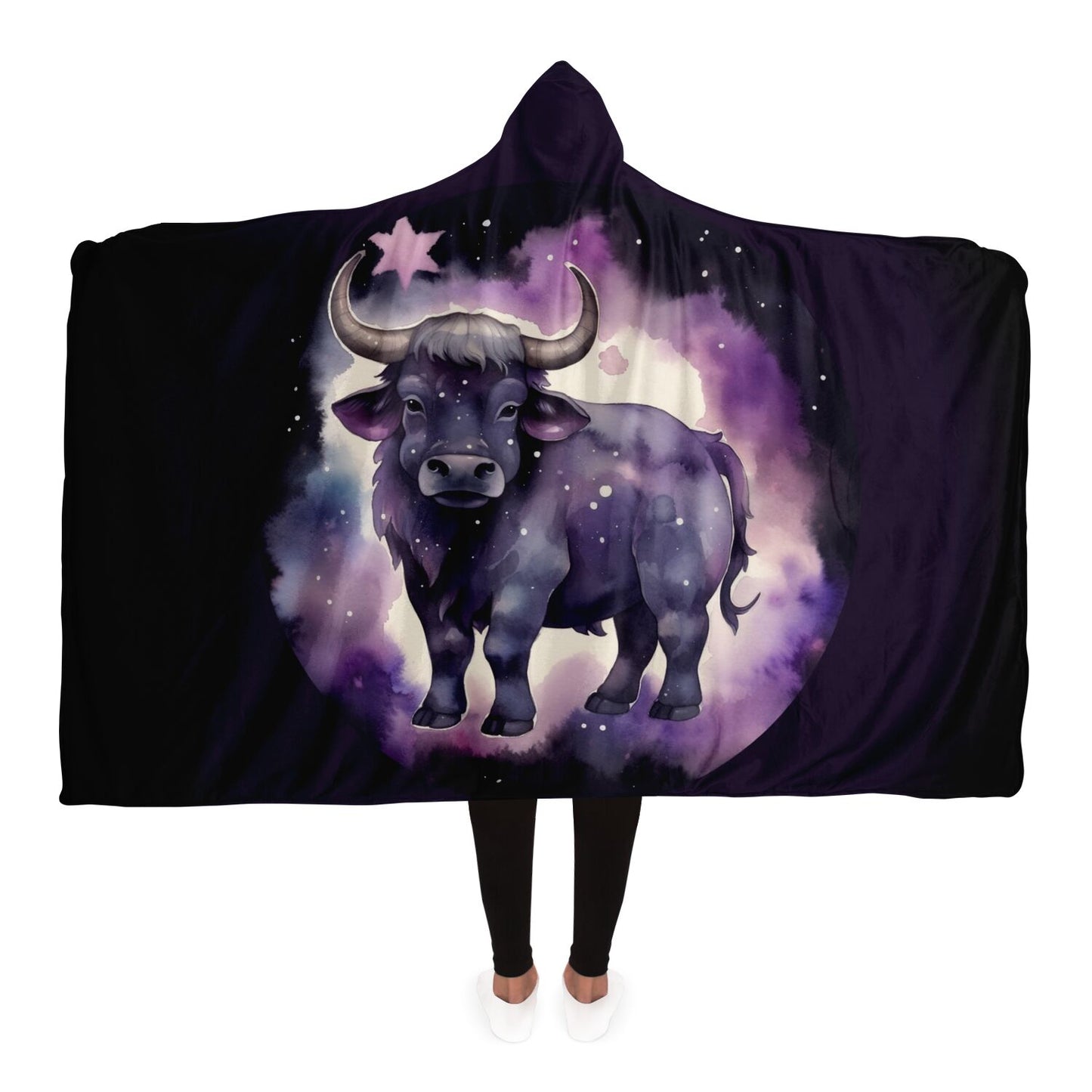 Taurus Purple Caricature with Star Shadowed Hooded Blanket