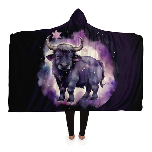 Taurus Purple Caricature with Star Shadowed Hooded Blanket