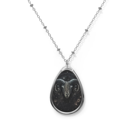 Aries Zodiac Sign in Black and White ~ Necklace & Oval Pendant With Chain