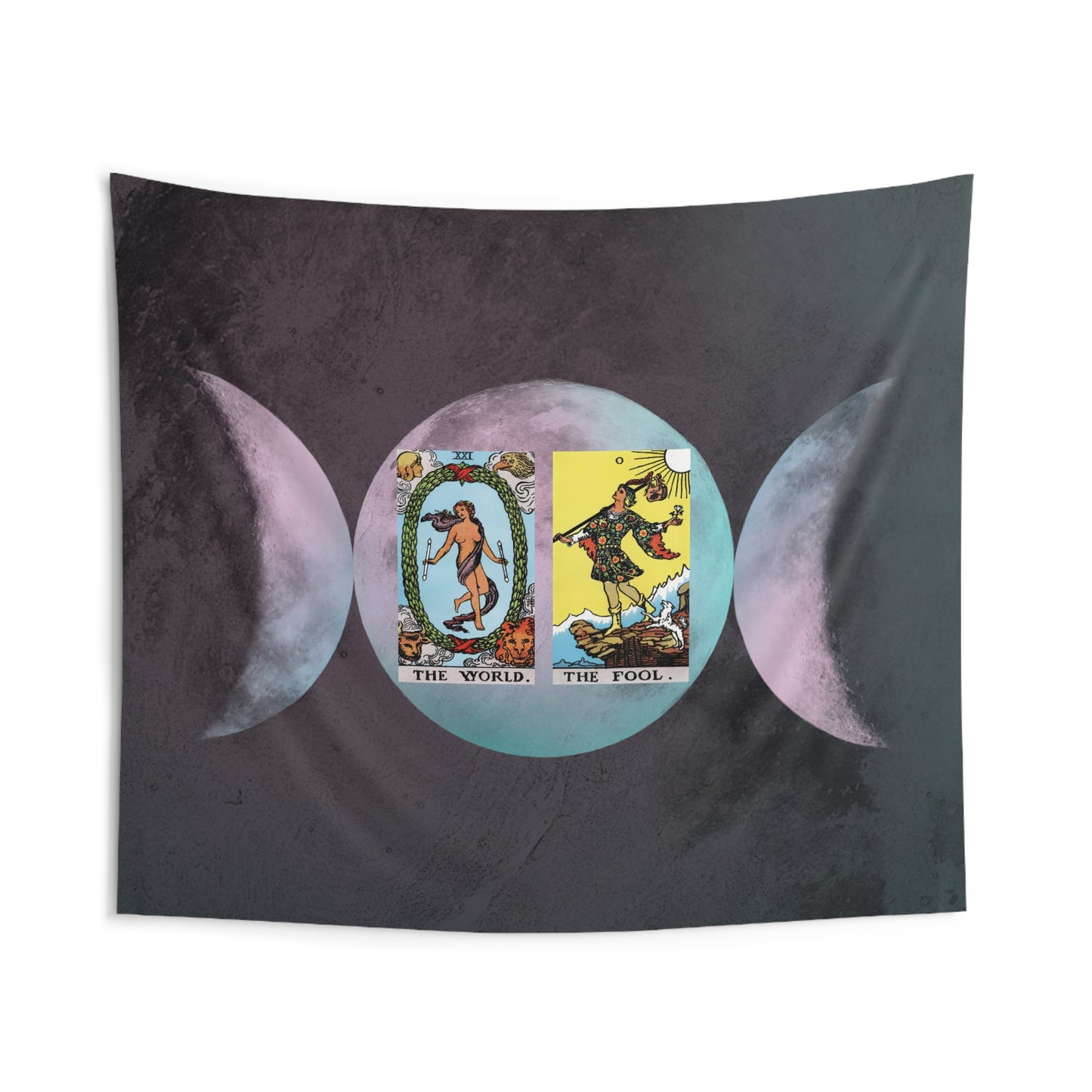The World AND The Fool Tarot Cards Altar Cloth or Tapestry with Triple Goddess Symbol