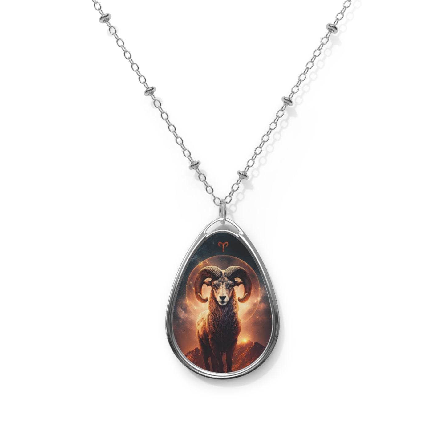Aries Zodiac Sign ~ Ram With the Moon ~ Necklace & Oval Pendant With Chain