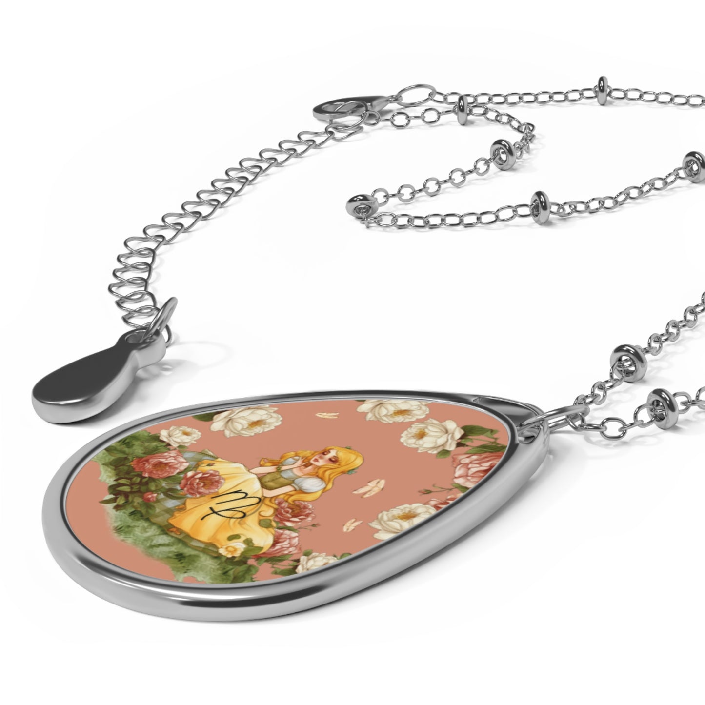Virgo Zodiac Sign Vintage Illustration ~ Necklace & Oval Pendant With Chain