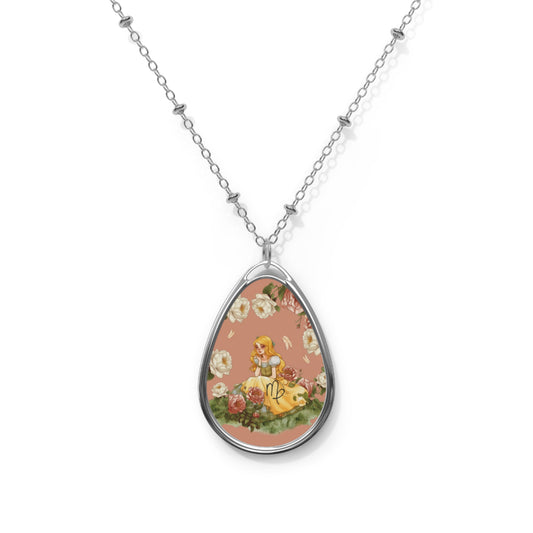 Virgo Zodiac Sign Vintage Illustration ~ Necklace & Oval Pendant With Chain