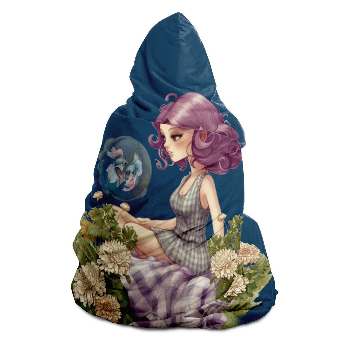 Pisces Girl Vintage Illustration Hooded Blanket