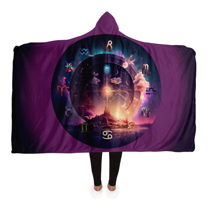 Zodiac Symbols Around Celestial Sphere with Amethyst Background Hooded Blanket