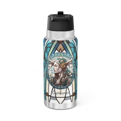 Capricorn Zodiac Sign Stained Glass Illustration ~ 32oz Tumbler With Lid and Straw