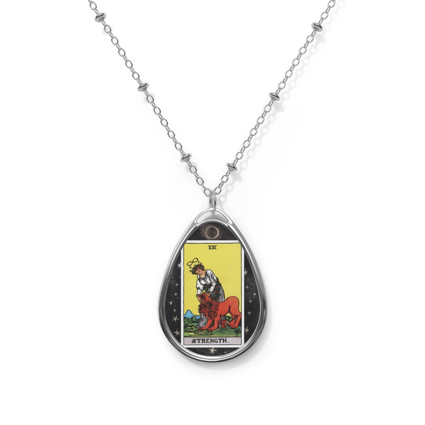 The Strength Tarot Card Oval Pendant Necklace With Chain