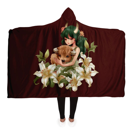 Taurus Girl and Bull Vintage Illustration Hooded Blanket