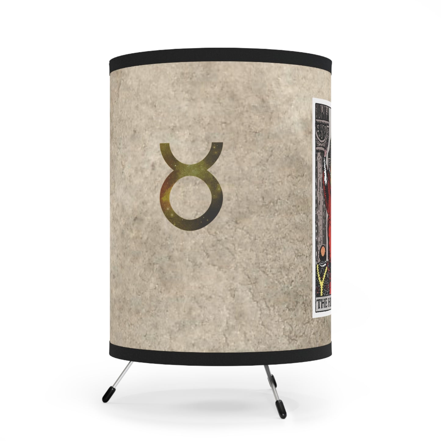 The Hierophant Tarot Card with Taurus Symbols Printed Shade Tripod Lamp, US\CA plug