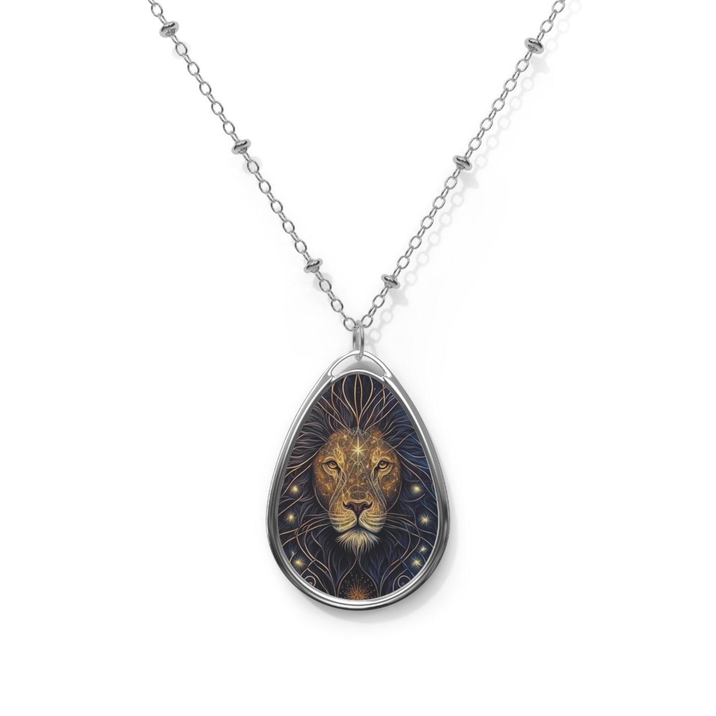 Leo Zodiac Sign ~ Lion in Black and Gold ~ Necklace & Oval Pendant With Chain