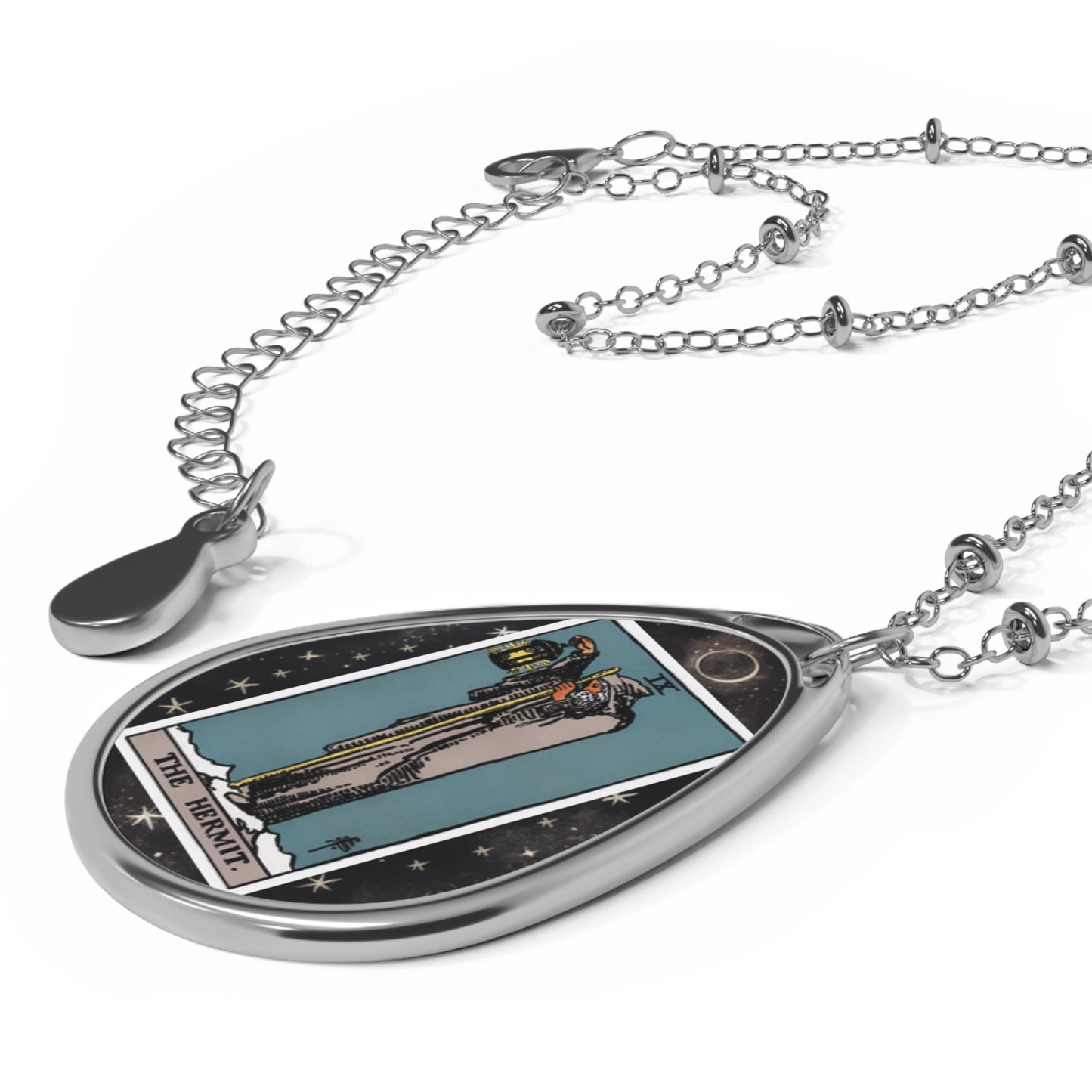 The Hermit Tarot Card Oval Pendant Necklace With Chain