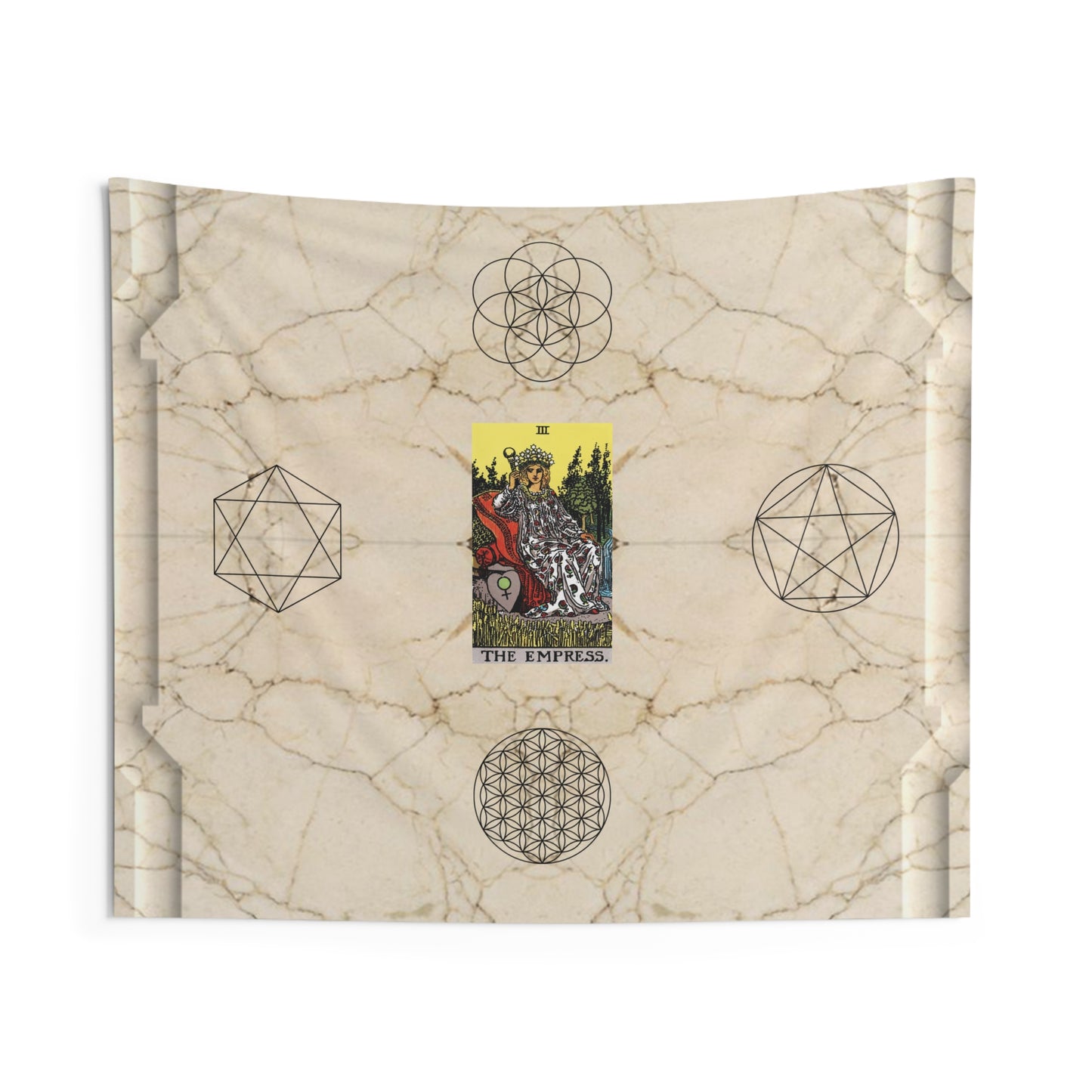 The Empress Tarot Card Altar Cloth or Tapestry with Marble Background, Flower of Life and Seed of Life