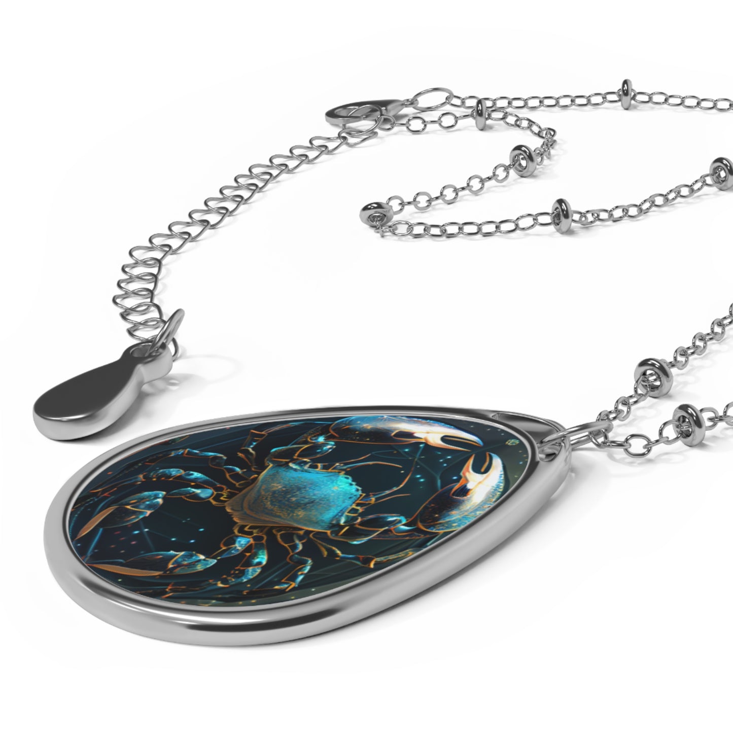 Cancer Zodiac Sign ~ Cancer the Crab in Blue ~ Necklace & Oval Pendant With Chain