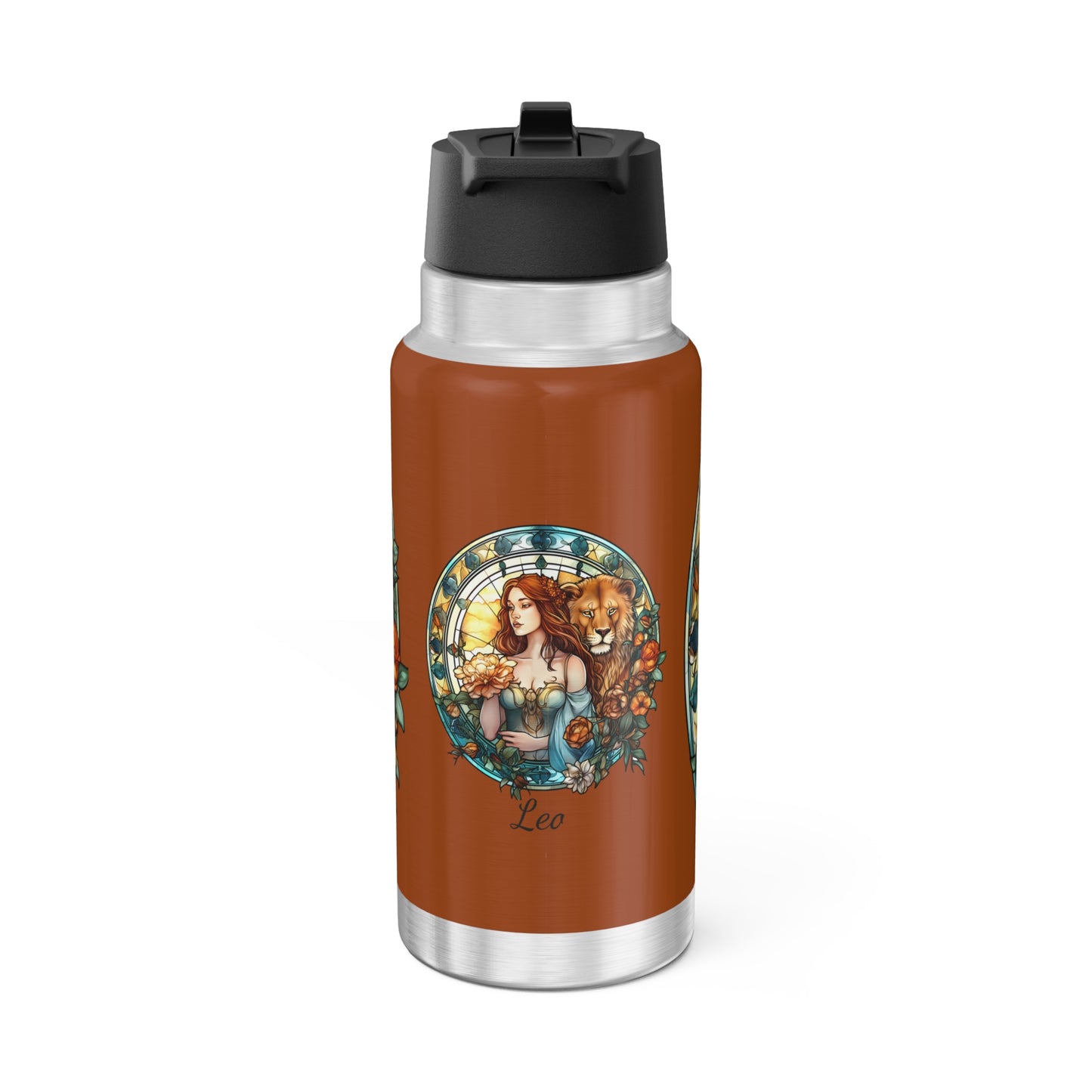 Leo Zodiac Sign Stained Glass Illustration ~ 32oz Tumbler With Lid and Straw