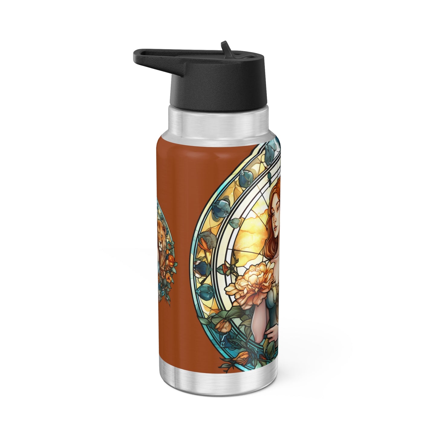 Leo Zodiac Sign Stained Glass Illustration ~ 32oz Tumbler With Lid and Straw