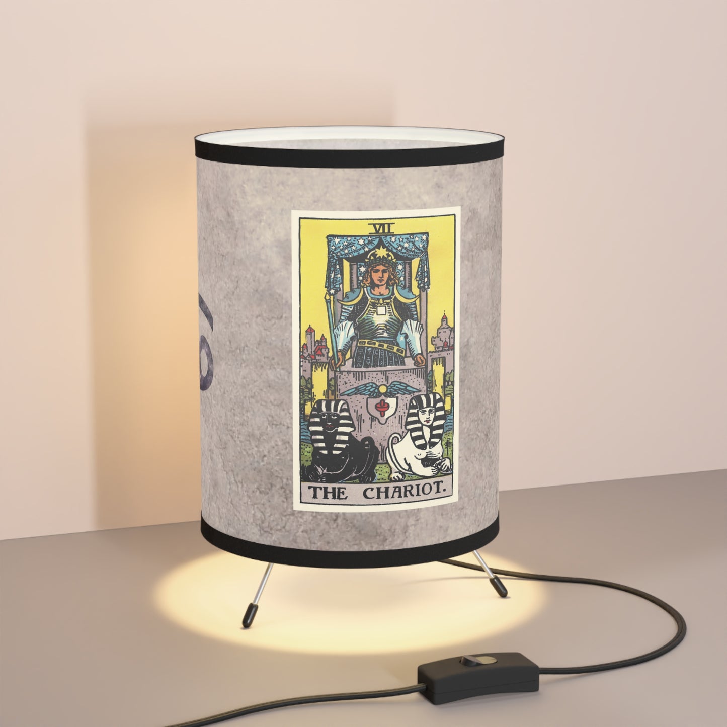 The Chariot Tarot Card with Cancer Symbols Printed Shade Tripod Lamp, US\CA plug