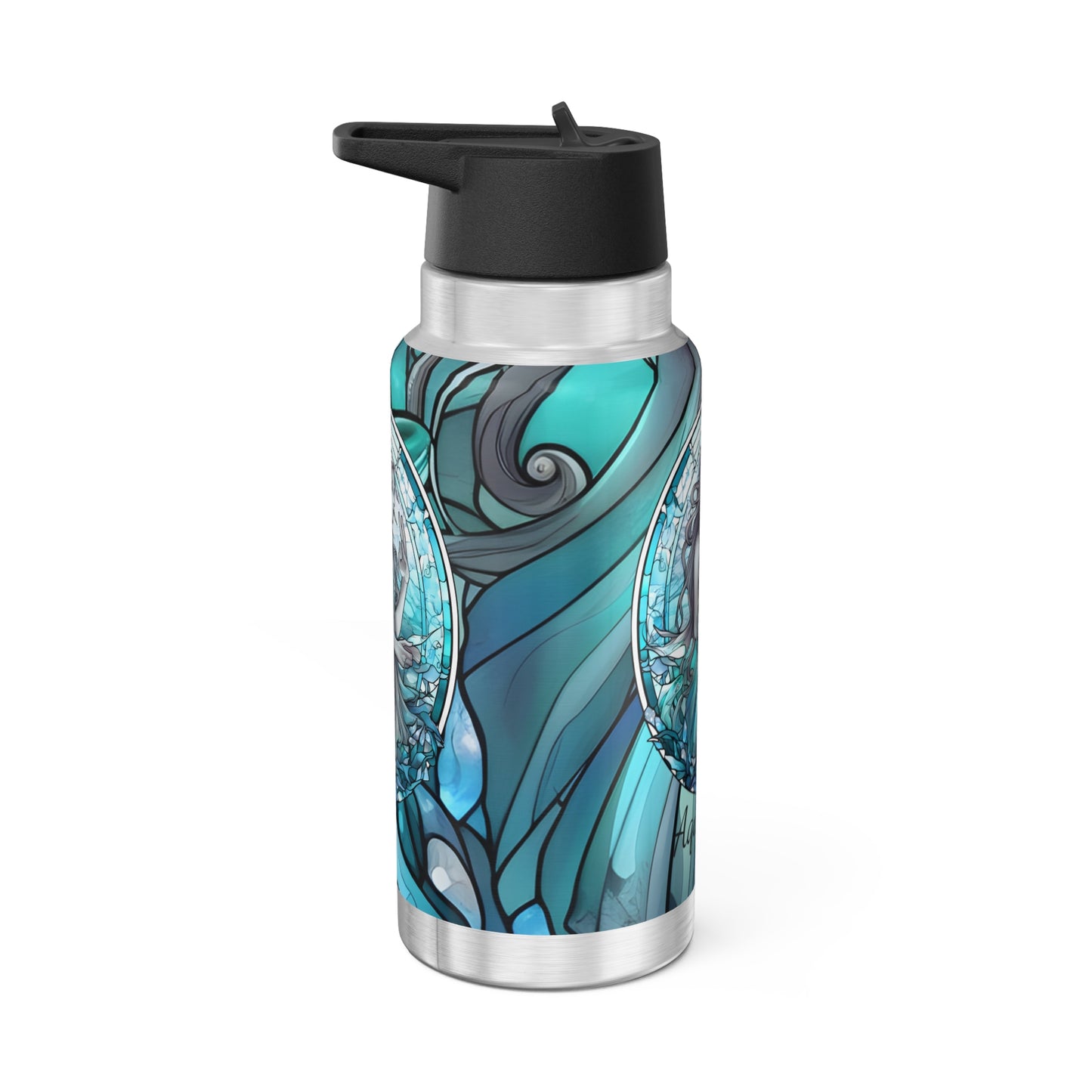 Aquarius Zodiac Sign Stained Glass Illustration ~ 32oz Tumbler With Lid and Straw