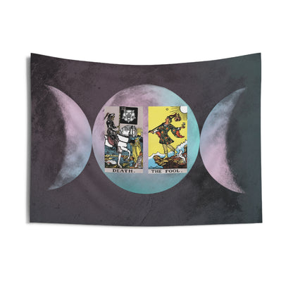 The Death AND The Fool Tarot Cards Altar Cloth or Tapestry with Triple Goddess Symbol
