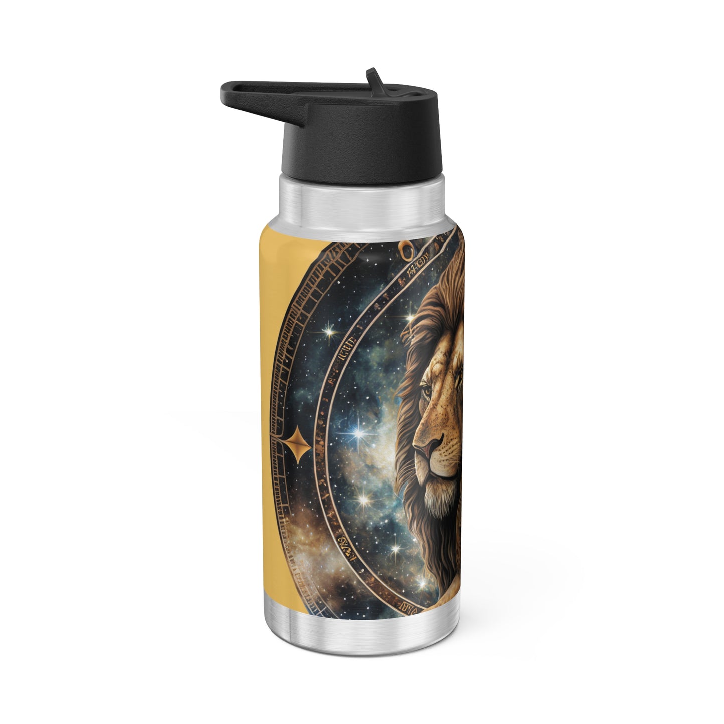 Leo Zodiac Sign in Black on Gold ~ 32oz Tumbler With Lid and Straw