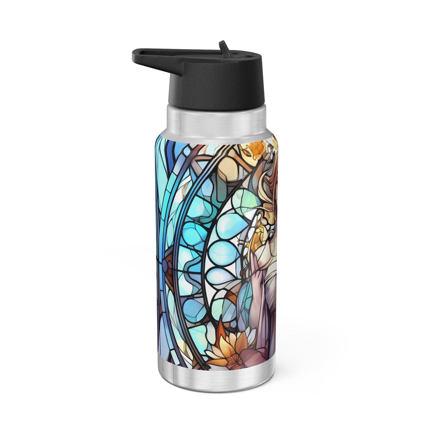Virgo Zodiac Sign in White Dress Stained Glass Illustration ~ 32oz Tumbler With Lid and Straw