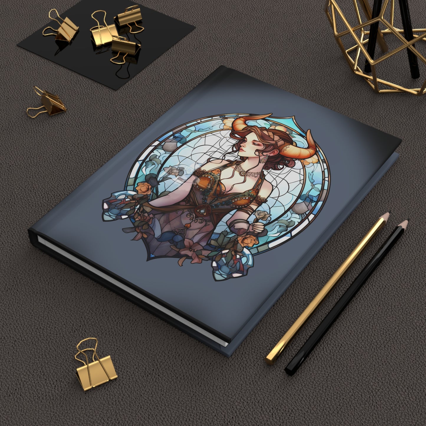 Taurus Stained Glass Illustration with Poem Hardcover 150 Page Journal