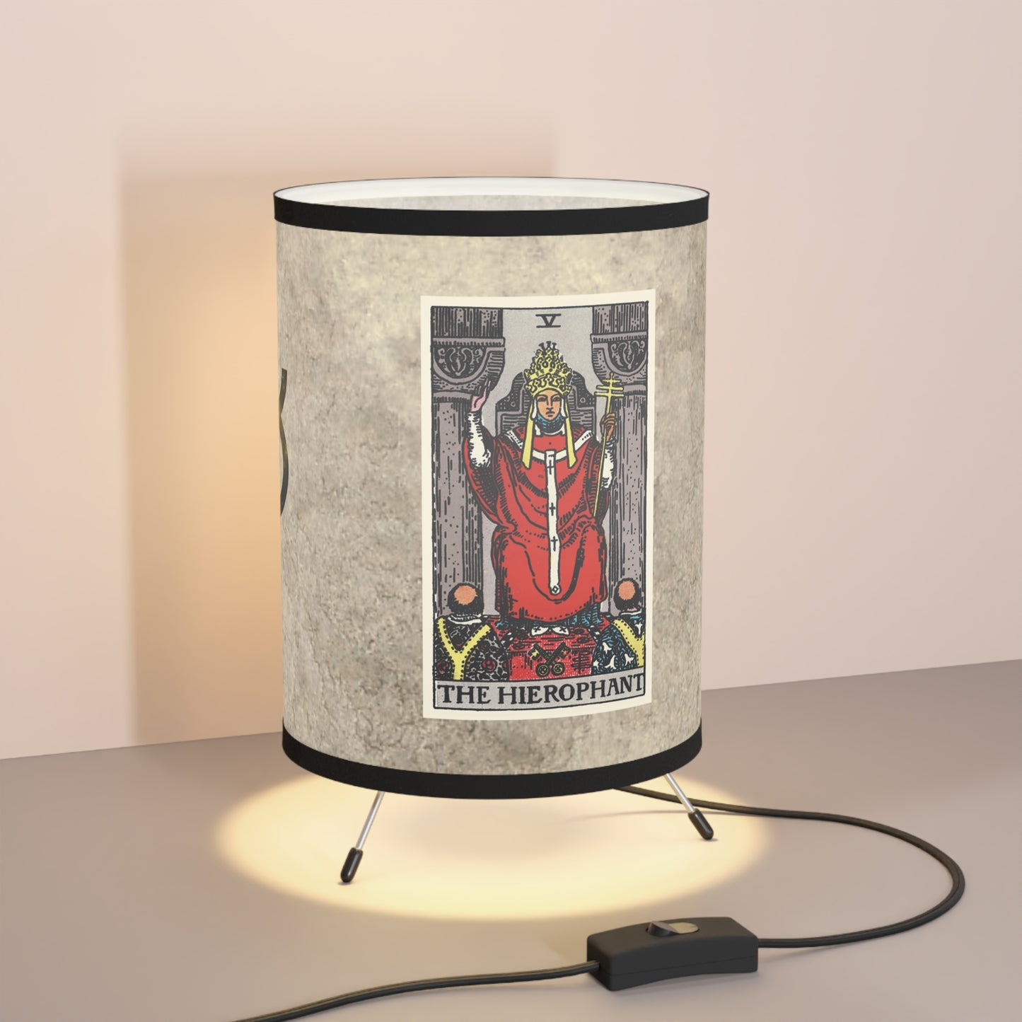 The Hierophant Tarot Card with Taurus Symbols Printed Shade Tripod Lamp, US\CA plug