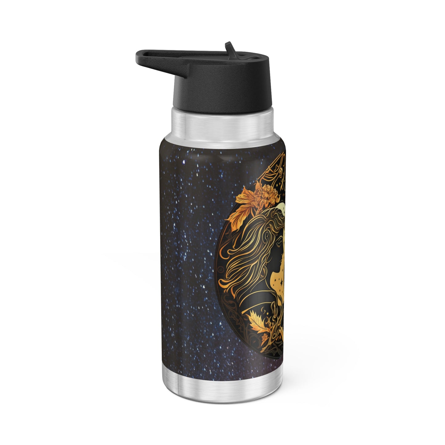 Gemini Twins Zodiac Sign with Black and Gold ~ 32oz Tumbler With Lid and Straw