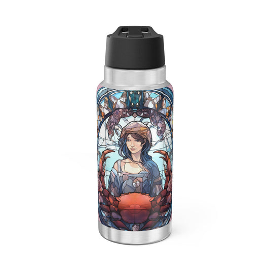 Cancer Zodiac Sign Stained Glass Illustration ~ 32oz Tumbler With Lid and Straw