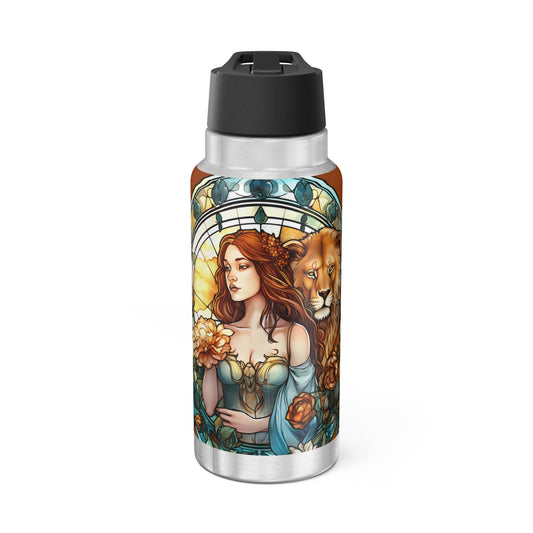 Leo Zodiac Sign Stained Glass Illustration ~ 32oz Tumbler With Lid and Straw