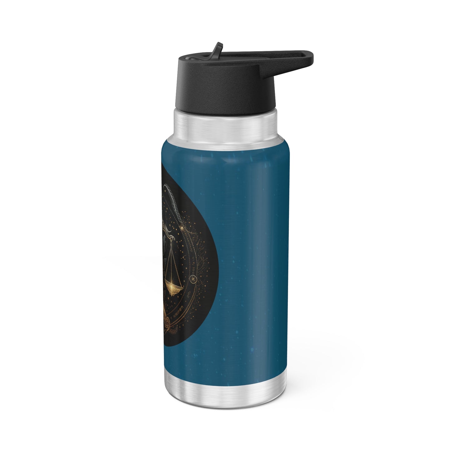 Libra Zodiac Sign - Black and Gold with Blue Background ~ 32oz Tumbler With Lid and Straw