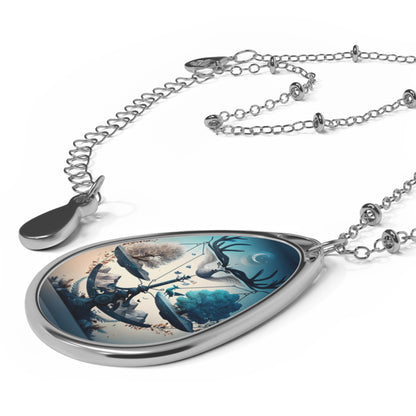 Libra Zodiac Sign ~ Libra With Blue and gold Trees ~ Necklace & Oval Pendant With Chain