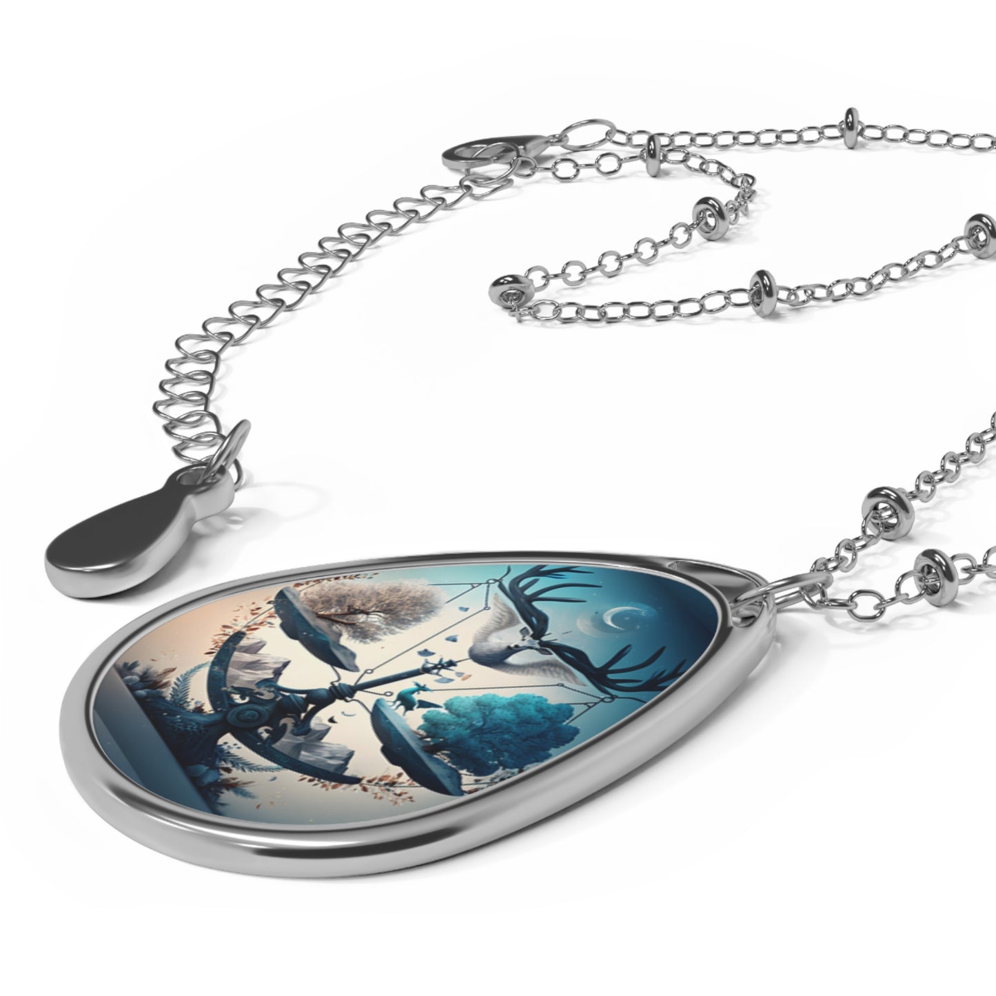 Libra Zodiac Sign ~ Libra With Blue and gold Trees ~ Necklace & Oval Pendant With Chain