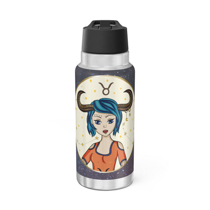 Taurus Zodiac Sign Girl with Earrings  ~ 32oz Tumbler With Lid and Straw