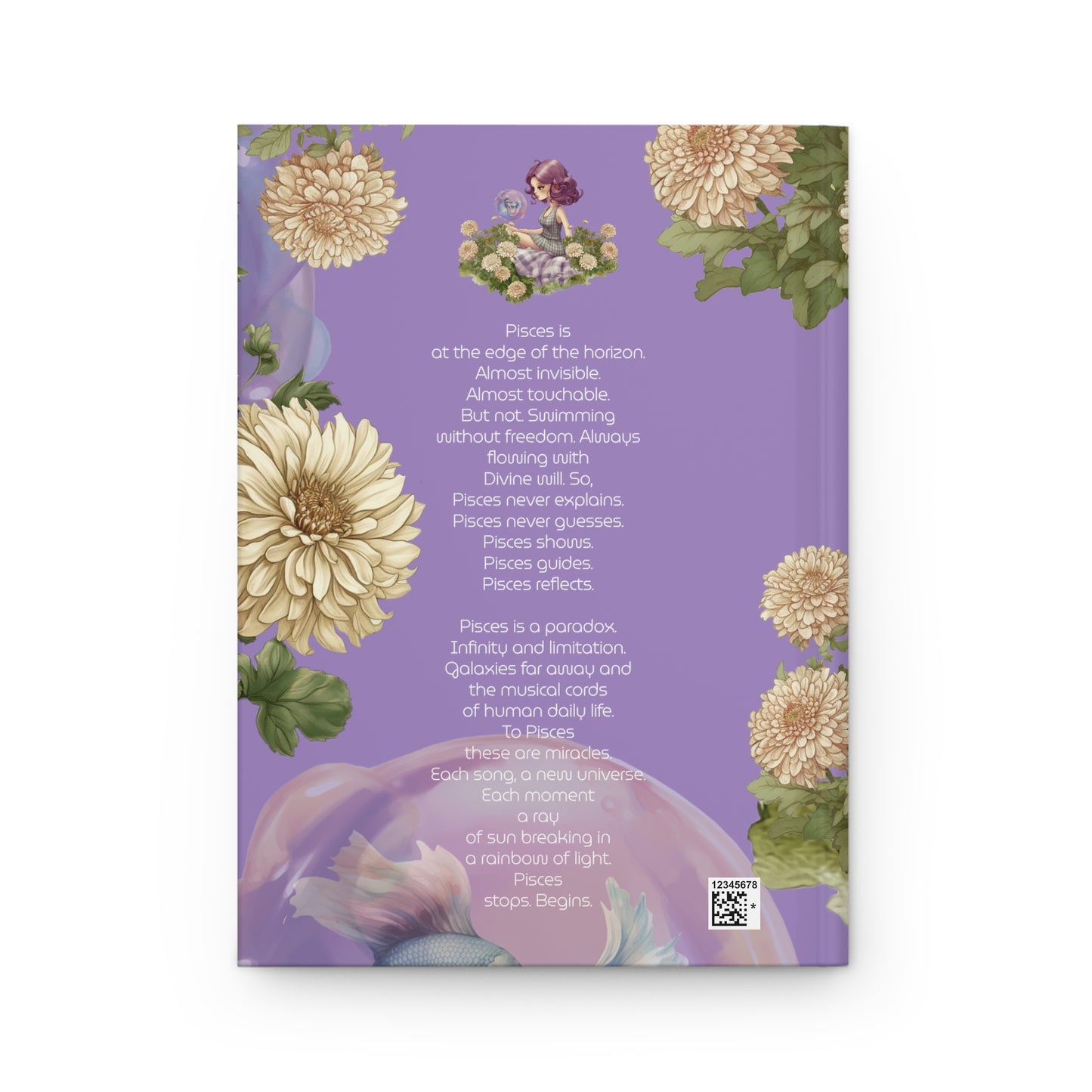 Pisces Vintage illustration with Poem Hardcover 150 Page Journal