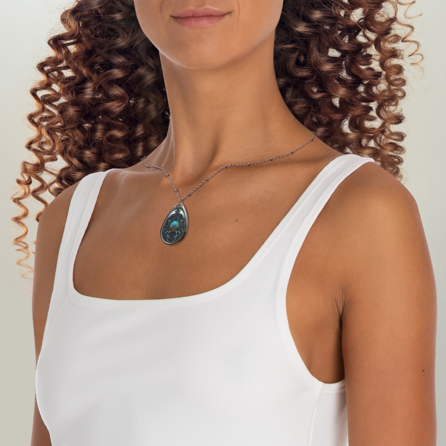 Cancer Zodiac Sign ~ Cancer the Crab in Blue ~ Necklace & Oval Pendant With Chain