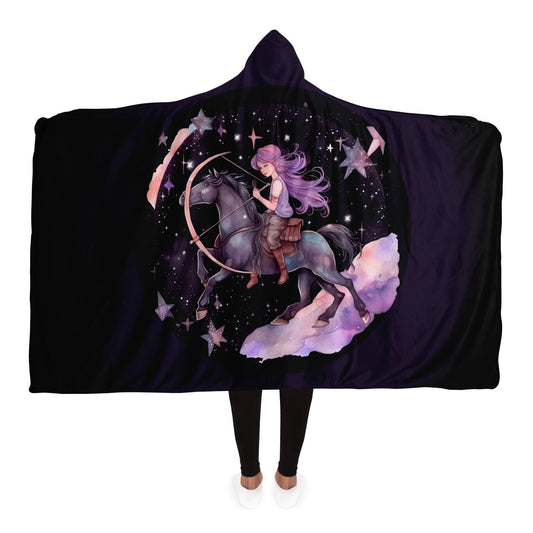 Sagittarius Caricature in Purple with Stars Hooded Blanket