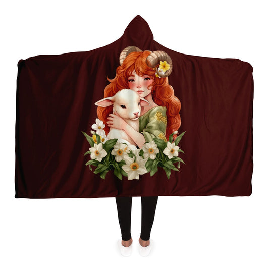 Aries Girl Vintage Illustration Hooded Blanket