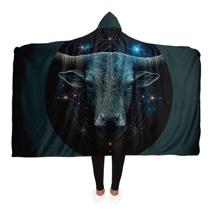 Taurus Bull in Black and Silver Hooded Blanket