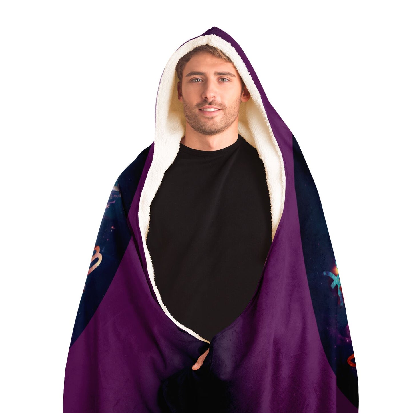 Zodiac Symbols Around Celestial Sphere with Amethyst Background Hooded Blanket