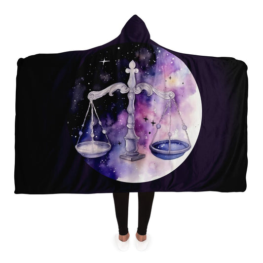 Libra Sign in Purple with Stars Shadowed Hooded Blanket