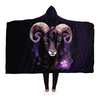 Aries Purple Cartoon with Flower Hooded Blanket