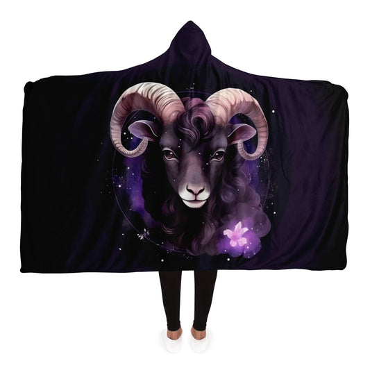 Aries Purple Cartoon with Flower Hooded Blanket