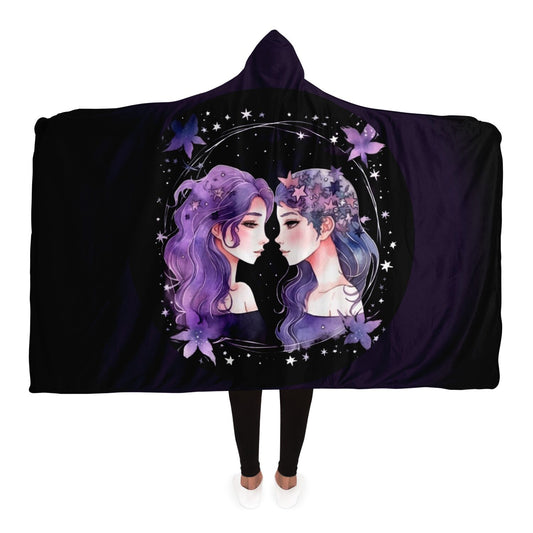 Gemini Purple Caricature with Leaves Shadowed Hooded Blanket