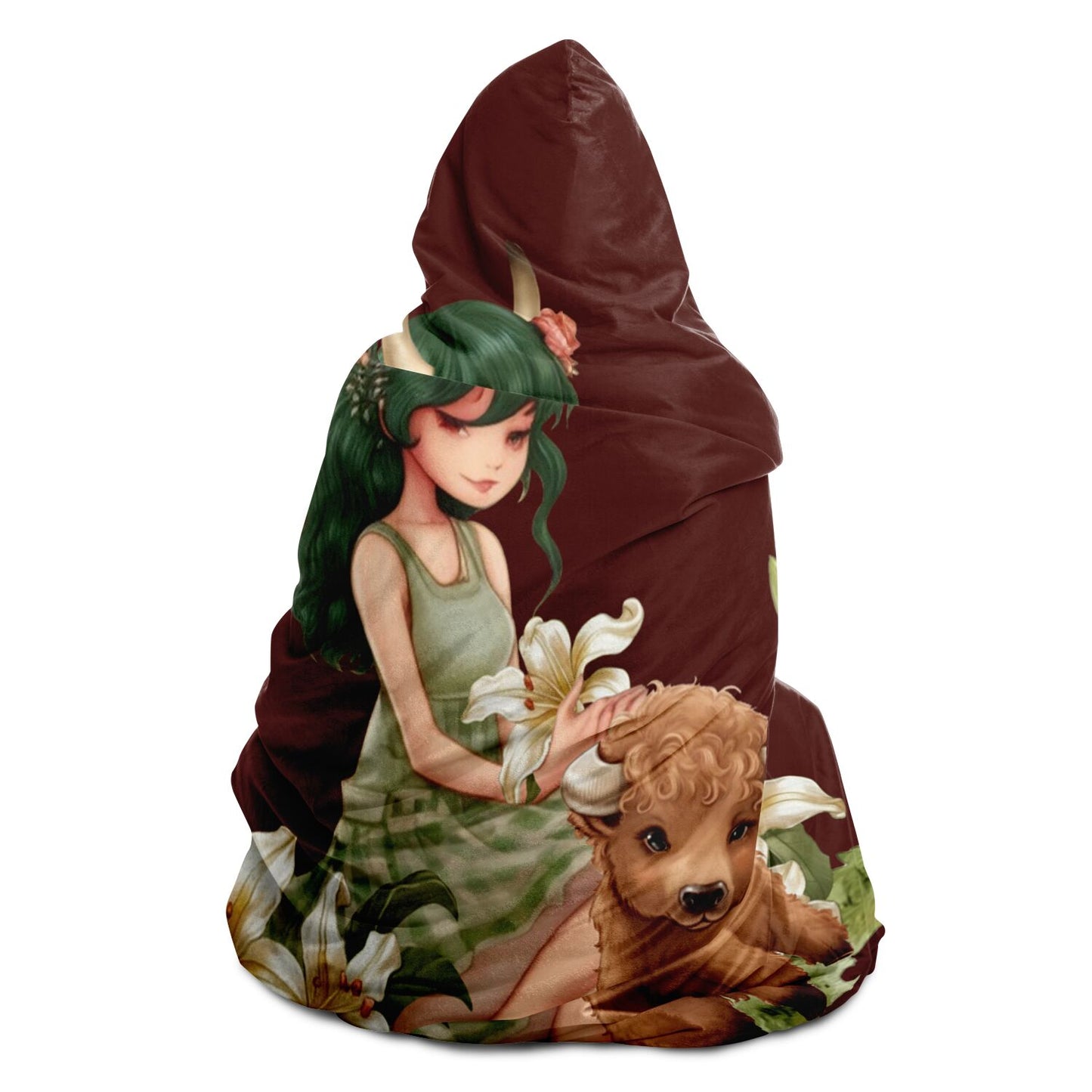 Taurus Girl and Bull in Garden Vintage Illustration Hooded Blanket