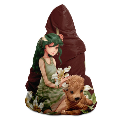 Taurus Girl and Bull in Garden Vintage Illustration Hooded Blanket